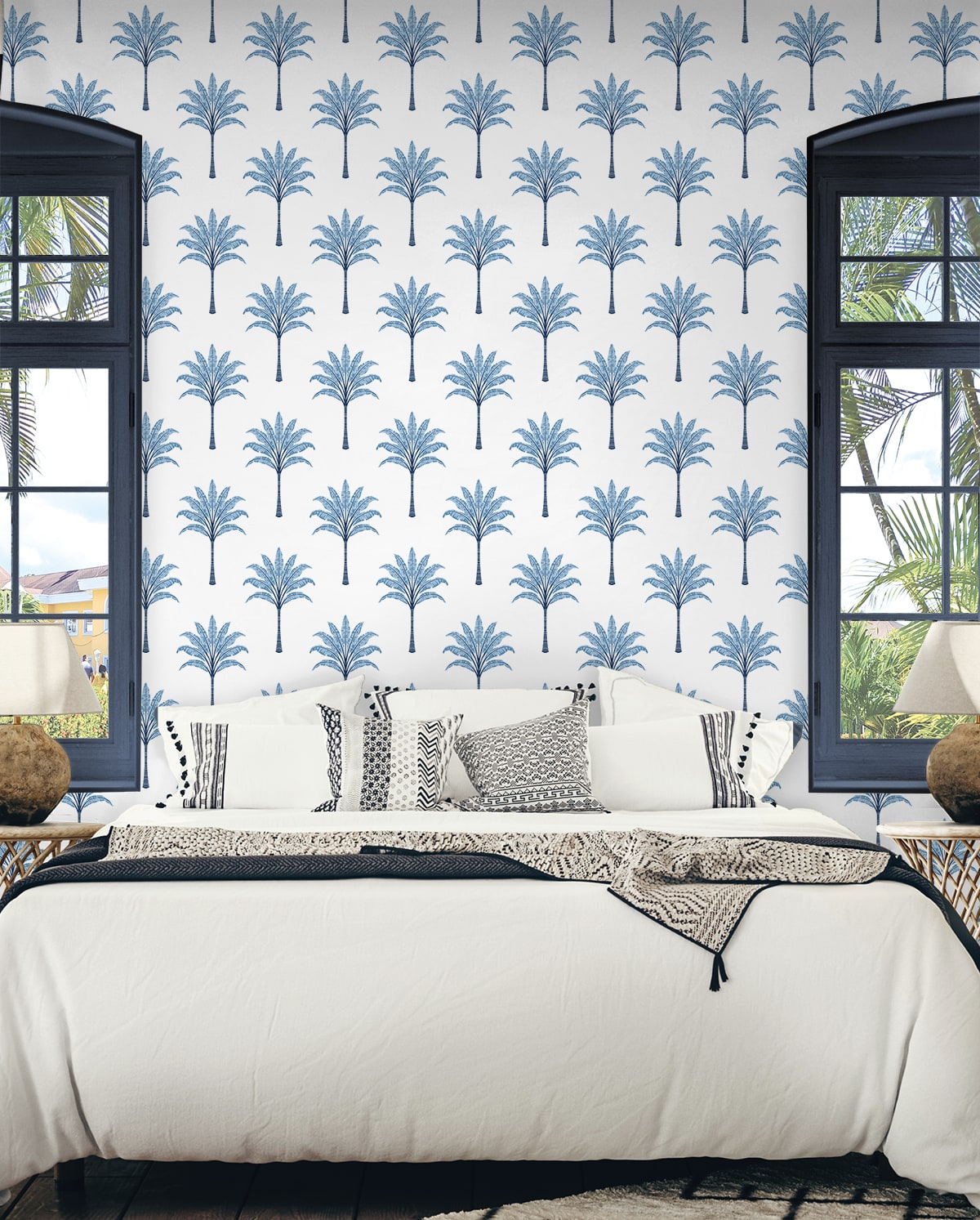 Seabrook Designs Montgomery Palm Blue Lake Wallpaper HG10702
