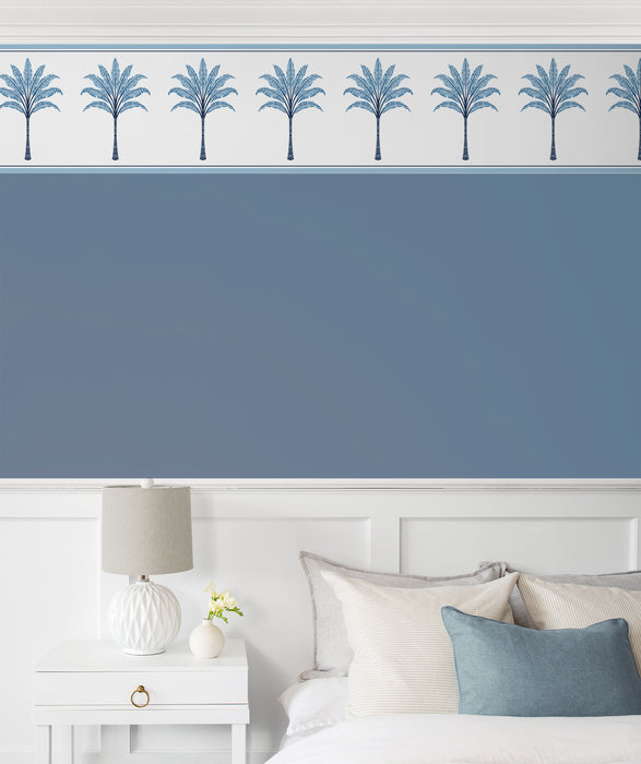 Seabrook Designs Montgomery Palm Border Blue Lake Wallpaper Sample HG10802B