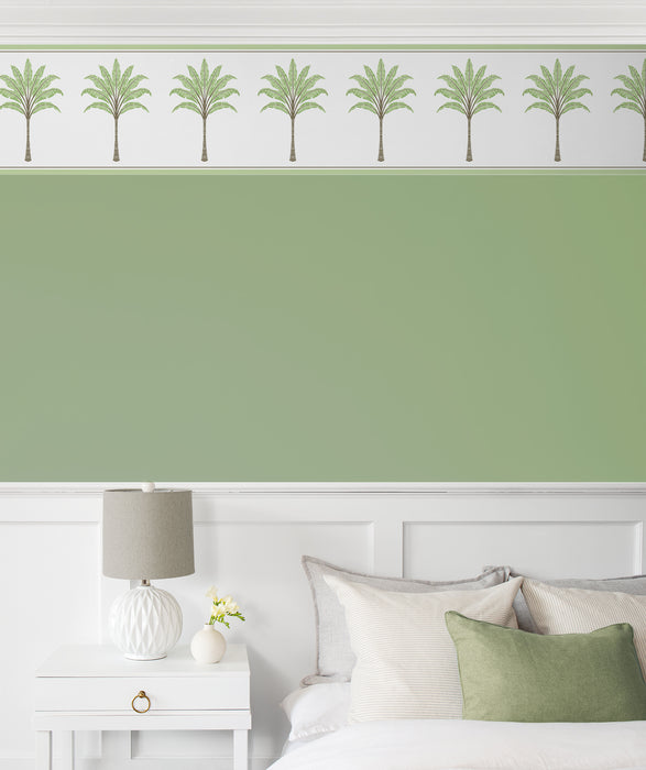 Seabrook Designs Montgomery Palm Border Green Tea Wallpaper Sample HG10804B