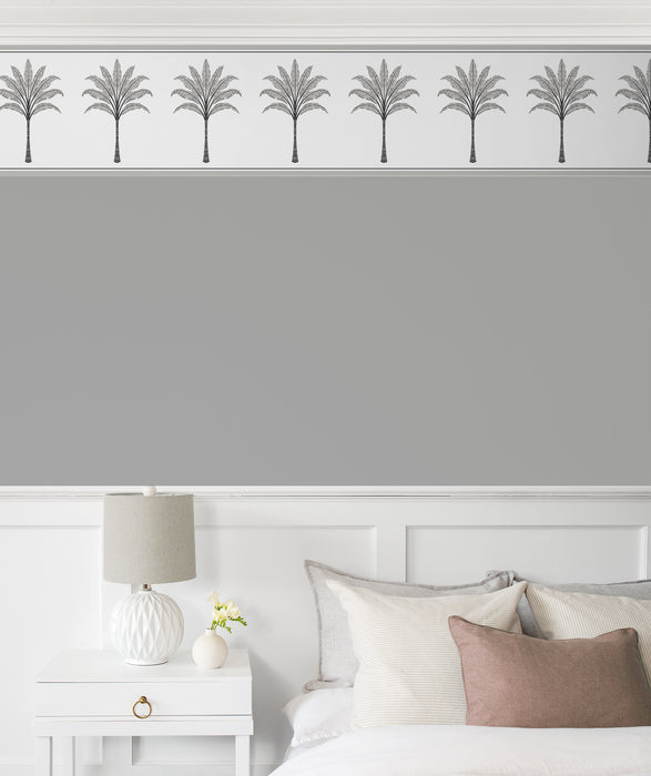 Seabrook Designs Montgomery Palm Border Harbor Grey Wallpaper Sample HG10808B