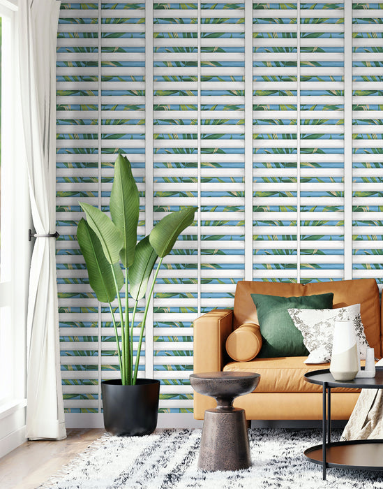 Seabrook Designs Richwood Shutters Ciel Wallpaper Sample HG11000