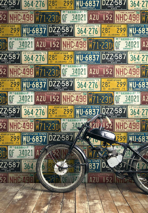 Seabrook Designs License Plates Mutlicolored Wallpaper Sample HG11301