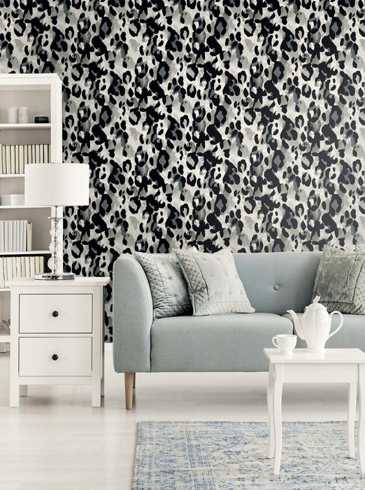 Seabrook Designs Leopard Print Anchored Grey Wallpaper Sample HG11400