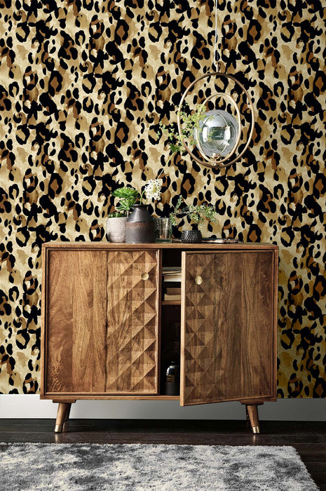 Seabrook Designs Leopard Print Fallburn Tan Wallpaper Sample HG11406