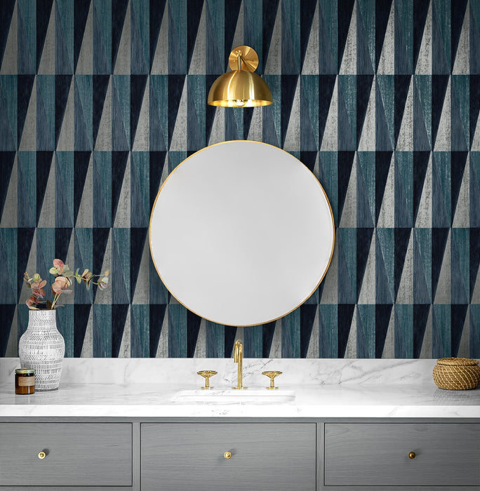 Seabrook Designs Pieced Diamonds Denim Blue Wallpaper Sample HG11502