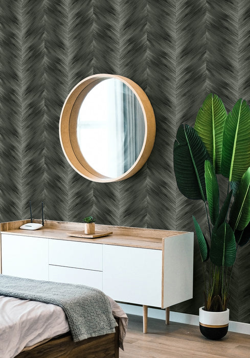 Seabrook Designs Washed Chevron Charcoal Wallpaper Sample HG11700
