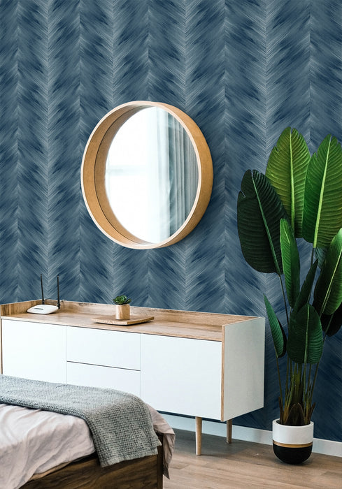 Seabrook Designs Washed Chevron Blue Lake Wallpaper Sample HG11702