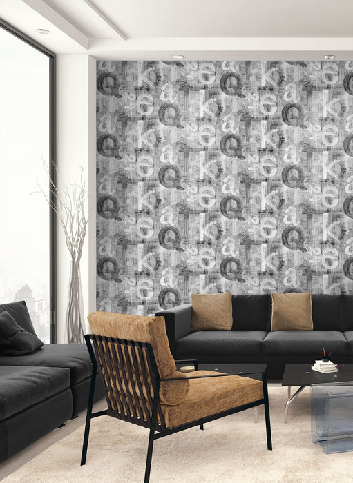 Seabrook Designs Graphic Letters Ash Wallpaper Sample HG12000