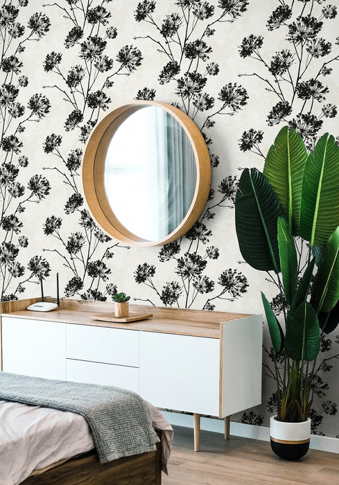 Seabrook Designs Dandelion Floral Ebony Wallpaper Sample HG12100