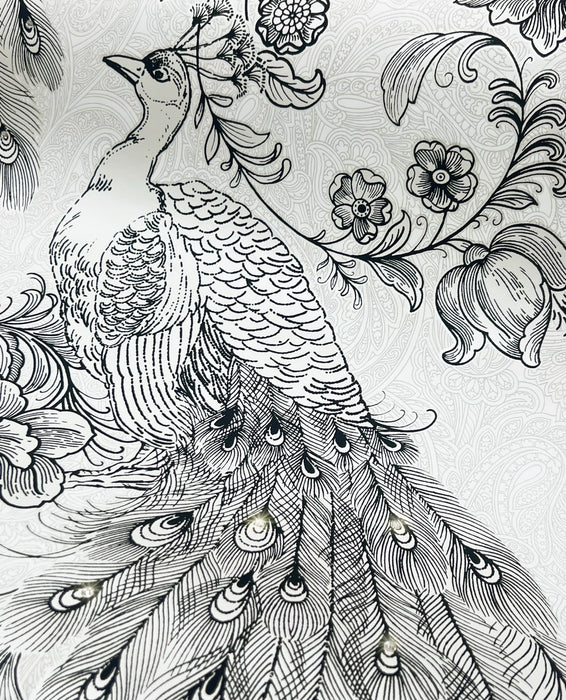 Seabrook Designs Peacock Ivory & Ebony Wallpaper Sample HG12200