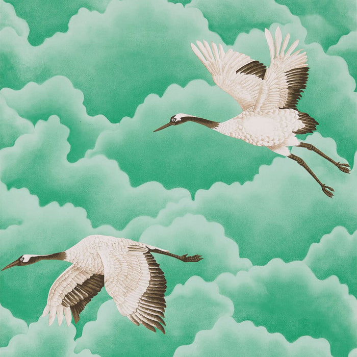 Harlequin Cranes in Flight Emerald Wallpaper Sample HGAT111233
