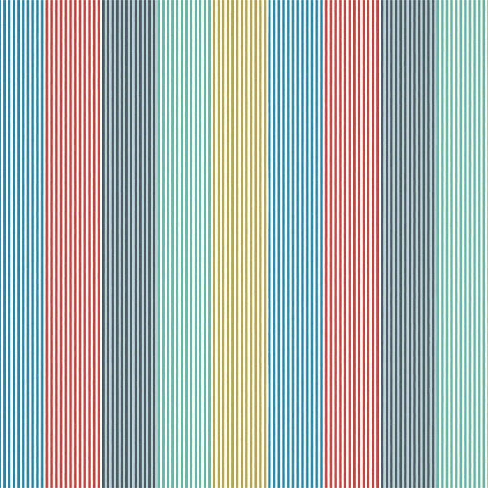 Harlequin Funfair Stripe Ink/Aqua/Kiwi/Marine/Poppy Fabric Sample HLTF133551