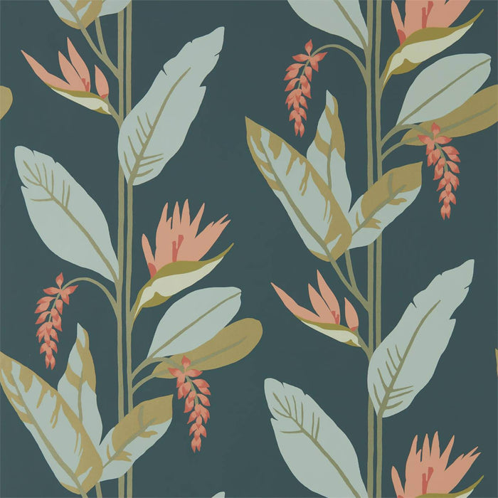 Harlequin Llenya Ink/Coral/Seaglass Wallpaper Sample HMIW112236
