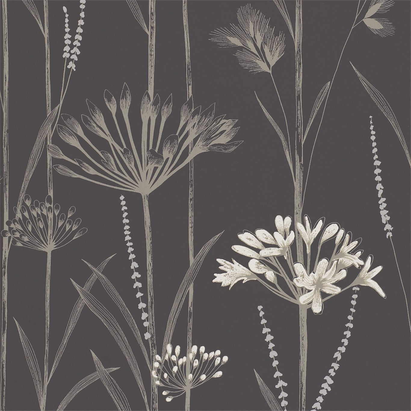 Harlequin Gardinum Charcoal/Flint/Gilver Wallpaper Sample HPOW110556