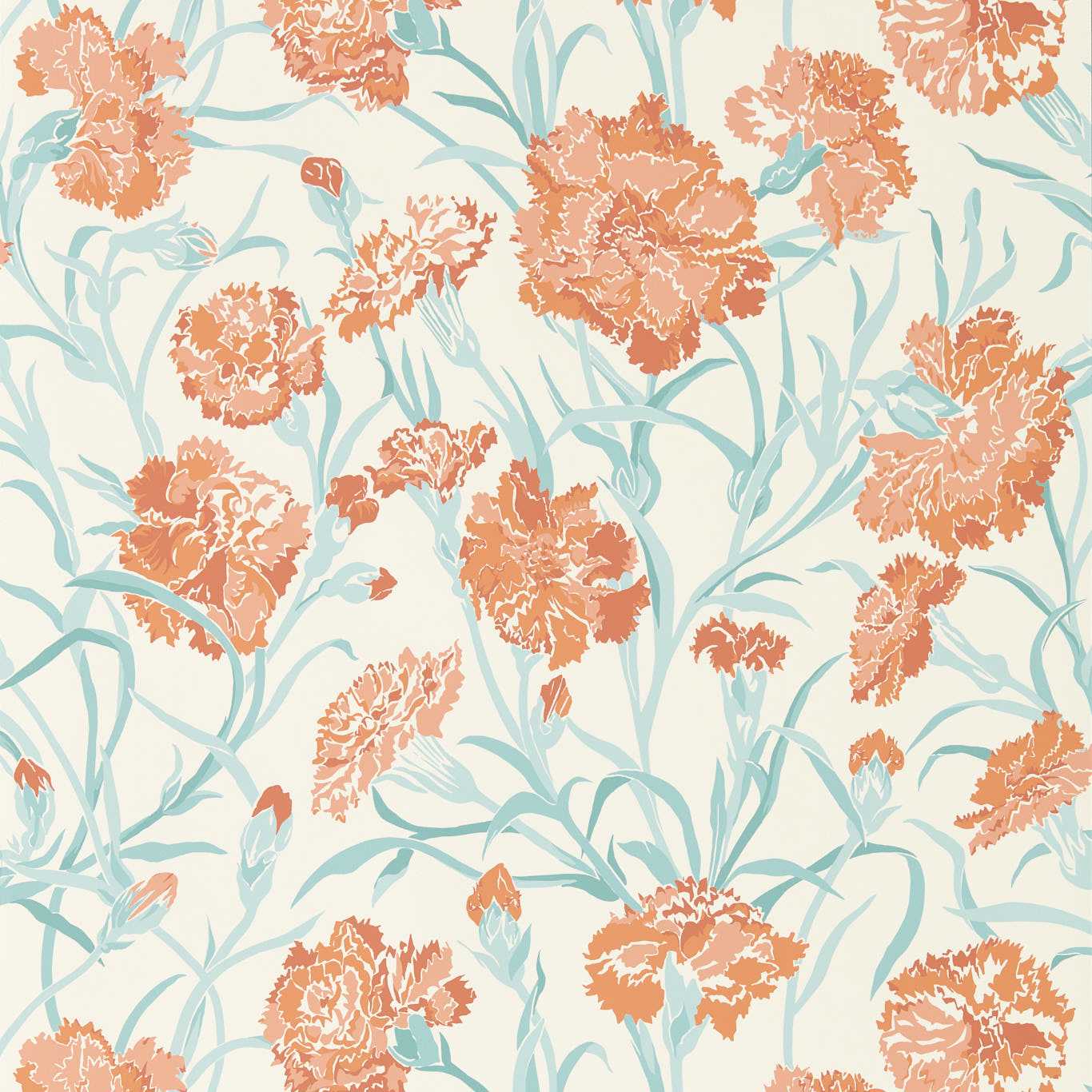 Harlequin Fleur de Joie Paprika/Aqua/Soft Focus Wallpaper Sample HRTW113132
