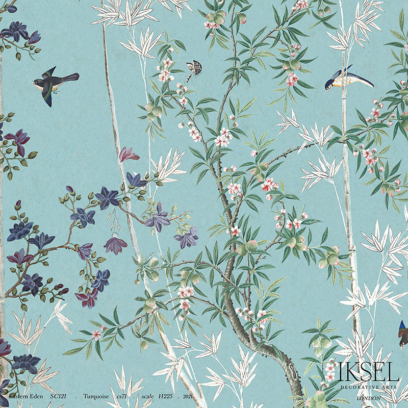 Schumacher Eastern Eden Turquoise Wallpaper Sample IK2500