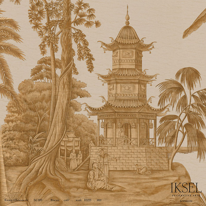 Schumacher Exotic Chinoiserie Biscuit Wallpaper Sample IK2800