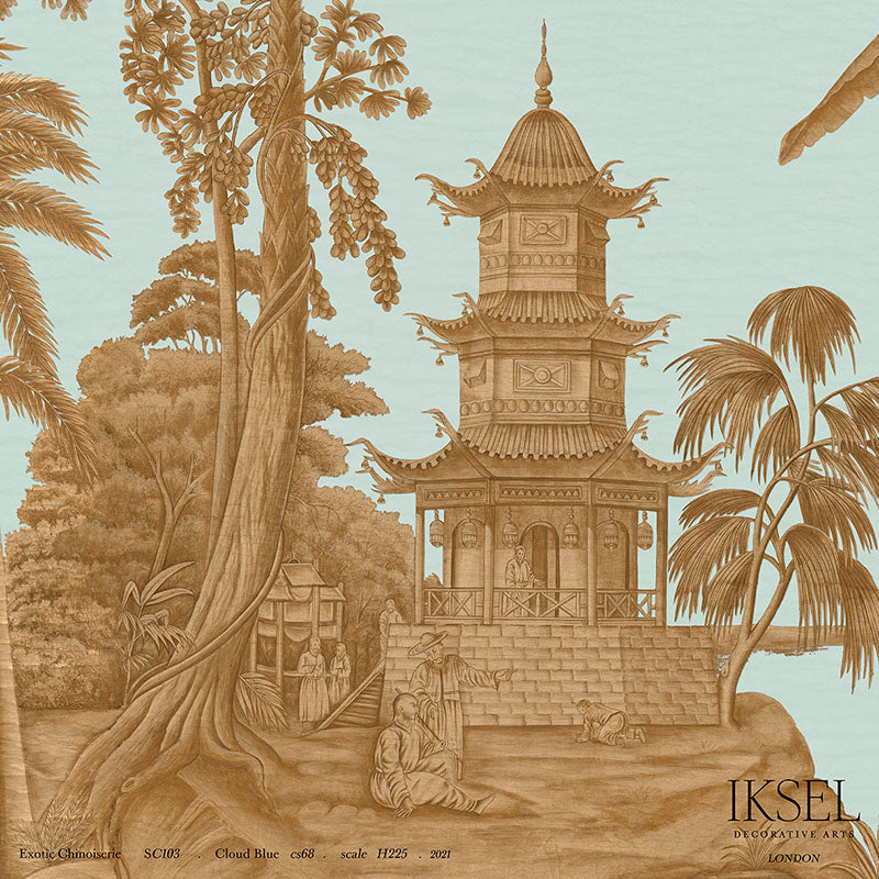 Schumacher Exotic Chinoiserie Cloud Blue Wallpaper Sample IK2801
