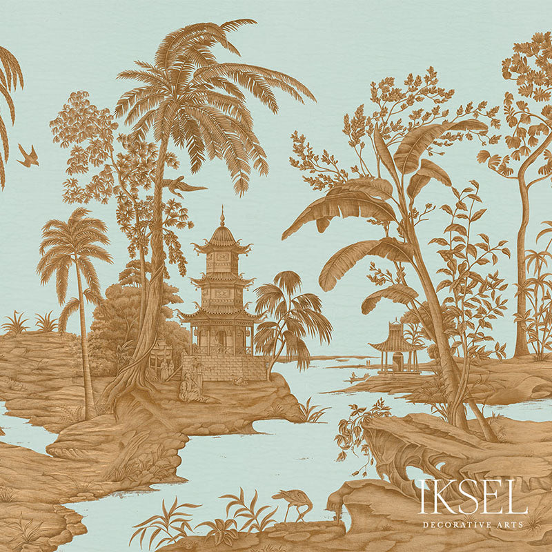 Schumacher Exotic Chinoiserie Cloud Blue Wallpaper Sample IK2801