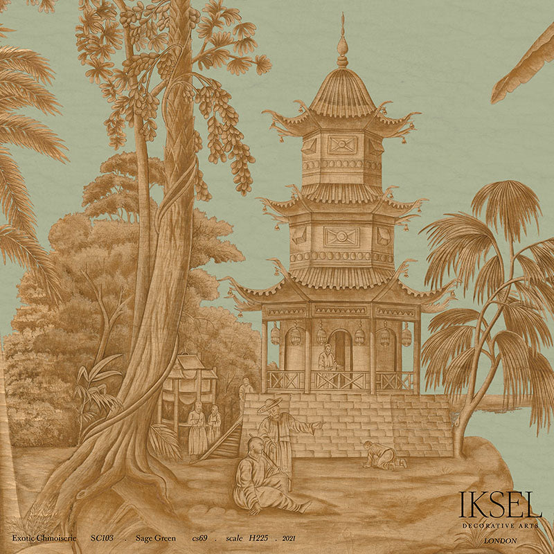 Schumacher Exotic Chinoiserie Sage Green Wallpaper Sample IK2802