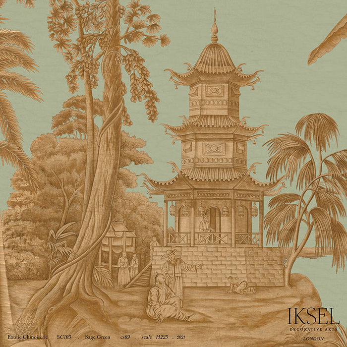 Schumacher Exotic Chinoiserie Sage Green Wallpaper Sample IK2802