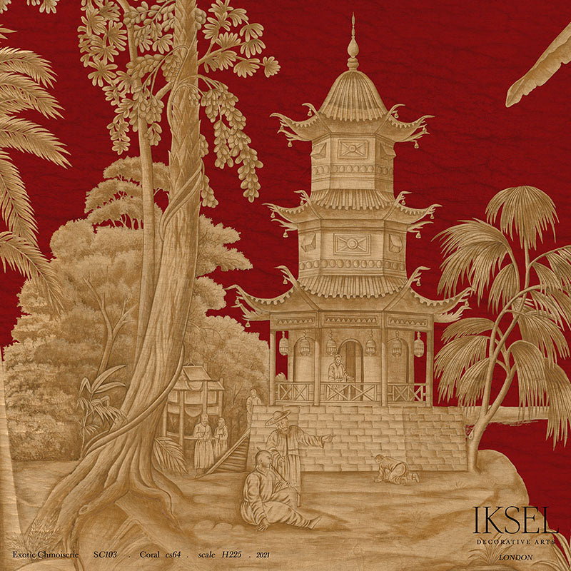 Schumacher Exotic Chinoiserie Coral Wallpaper Sample IK2803
