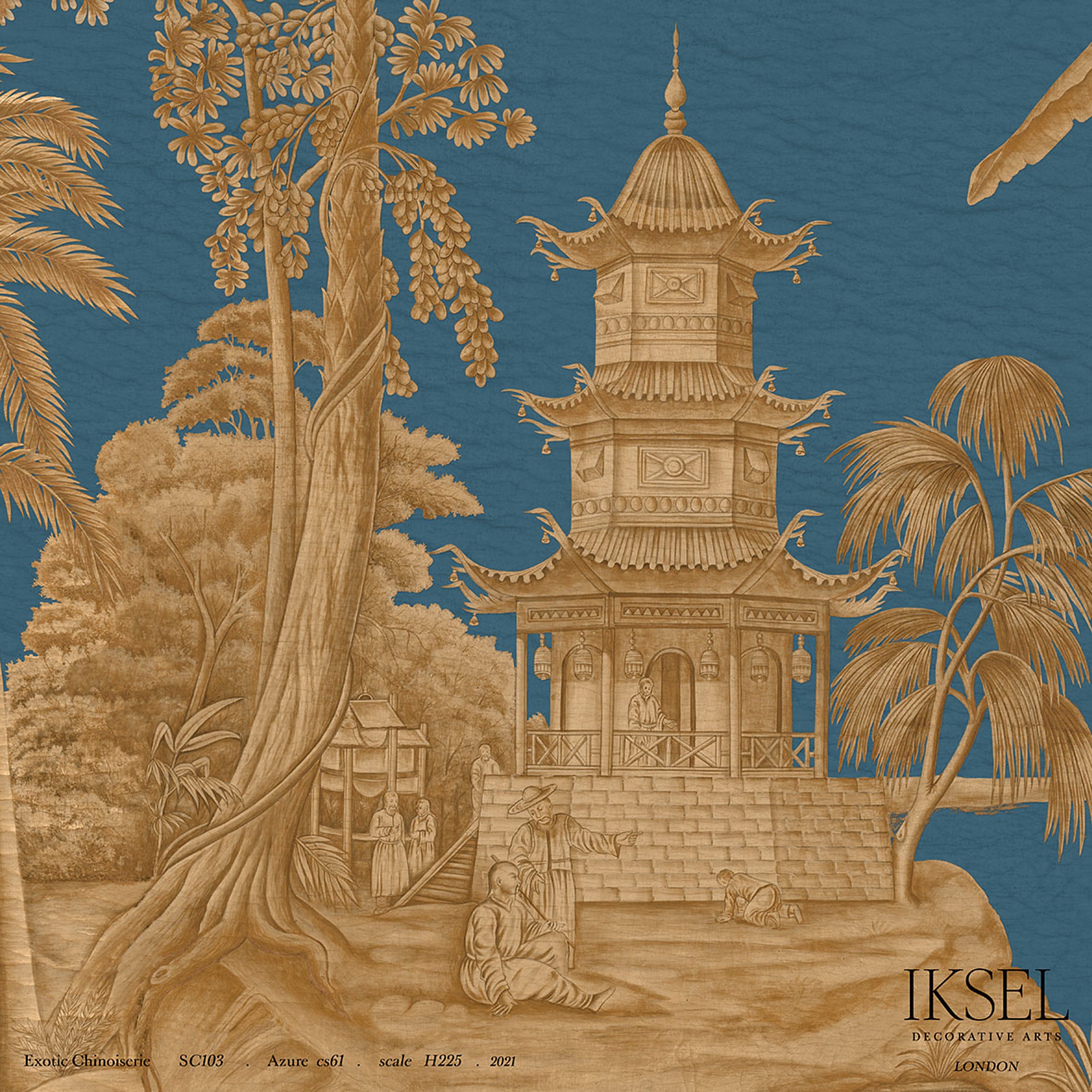 Schumacher Exotic Chinoiserie Azure Wallpaper Sample IK2804