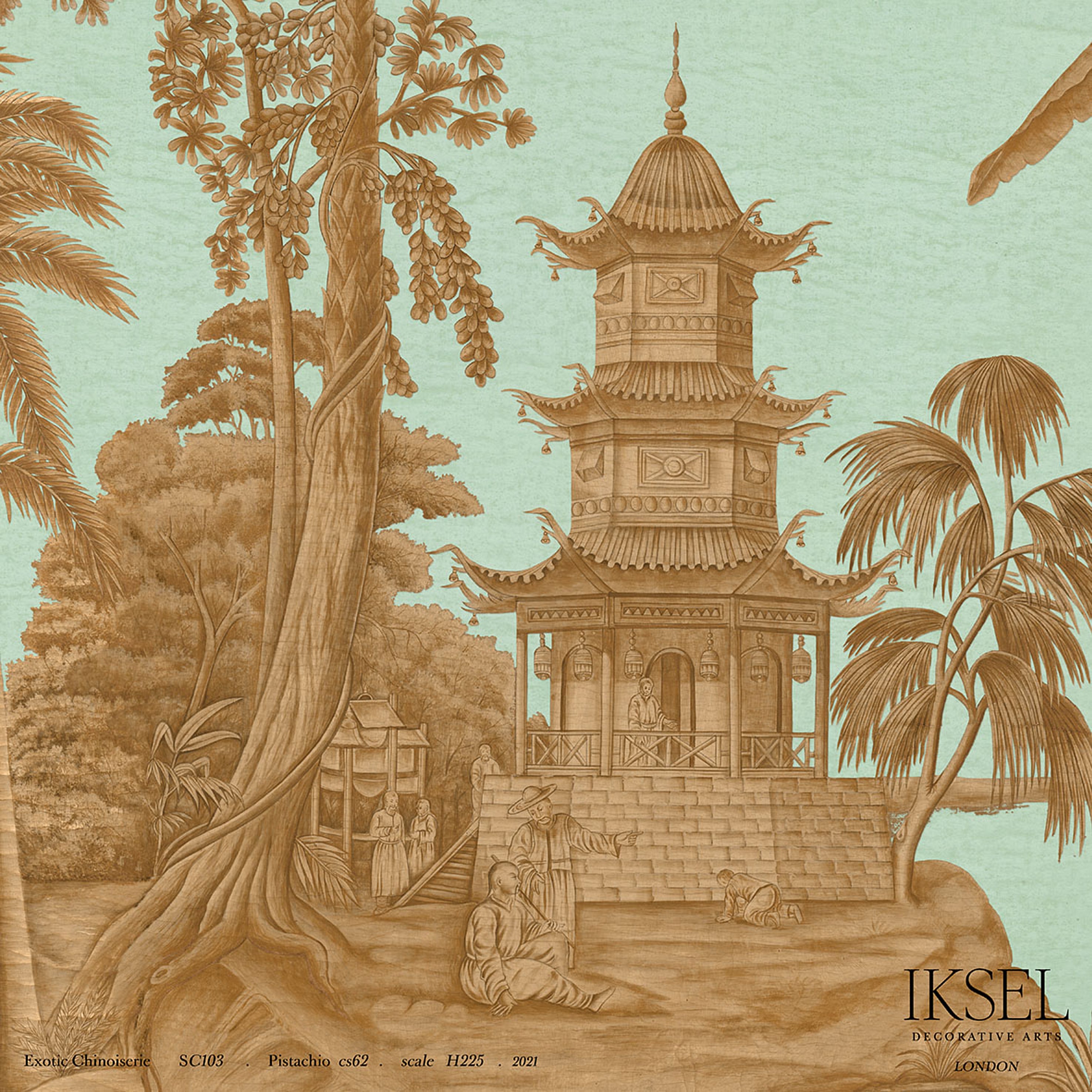 Schumacher Exotic Chinoiserie Pistachio Wallpaper Sample IK2805