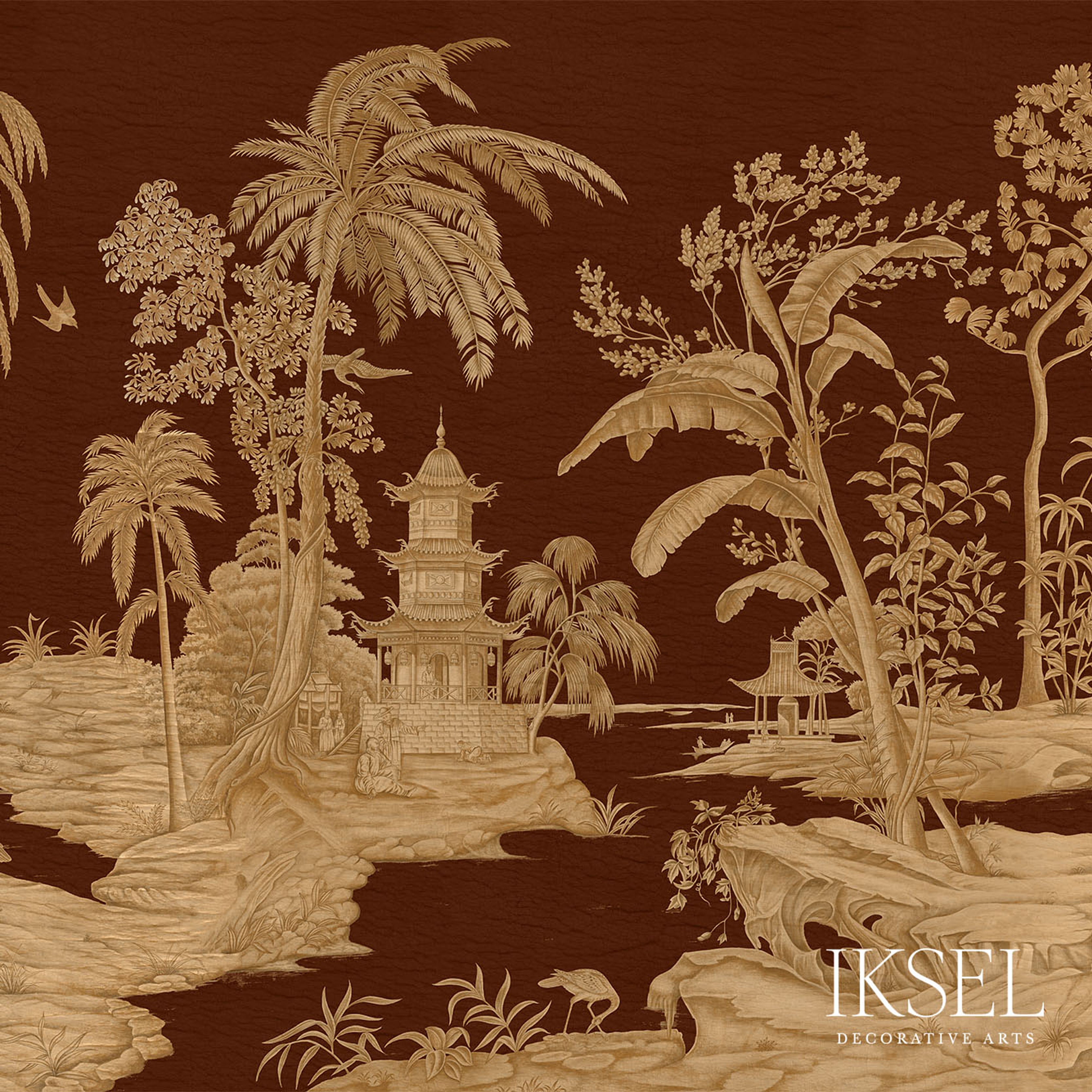 Schumacher Exotic Chinoiserie Chocolate Wallpaper Sample IK2806
