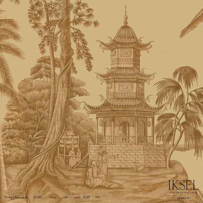 Schumacher Exotic Chinoiserie Sand Wallpaper Sample IK2808