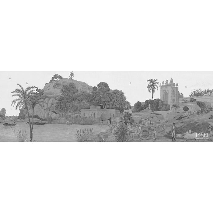 Schumacher Hindustan Grey Tones Wallpaper Sample IK3002