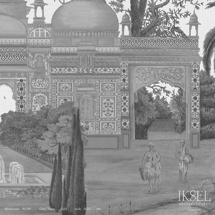 Schumacher Hindustan Grey Tones Wallpaper Sample IK3002