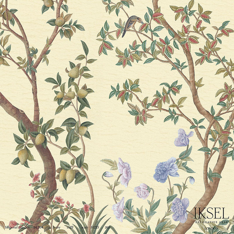 Schumacher Imperial Garden Ivory Wallpaper Sample IK3102