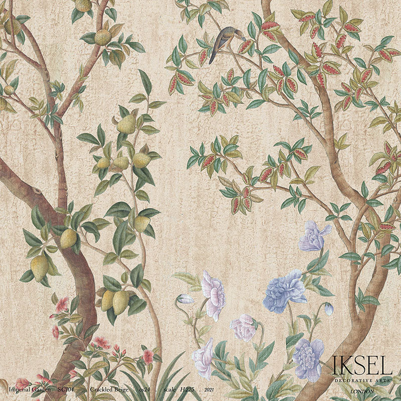 Schumacher Imperial Garden Crackled Beige Wallpaper Sample IK3103