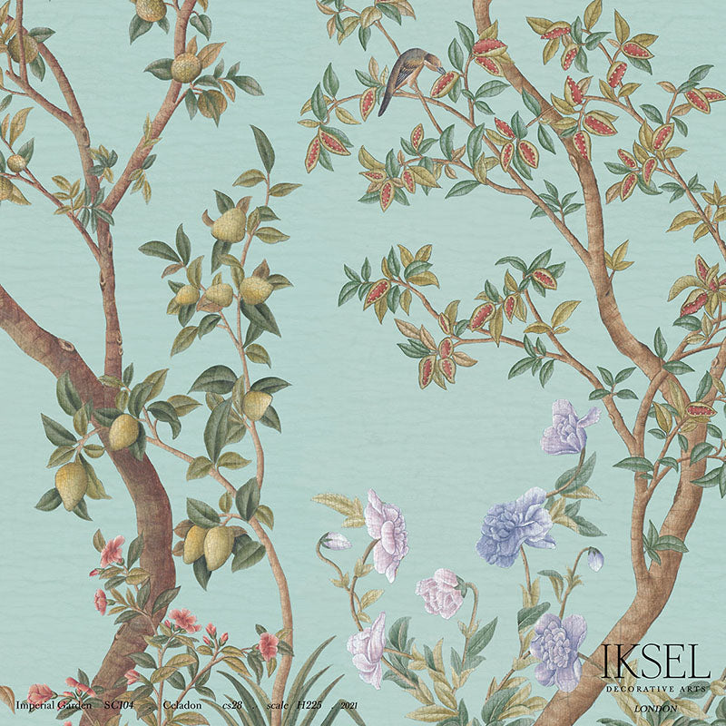 Schumacher Imperial Garden Celadon Wallpaper Sample IK3104