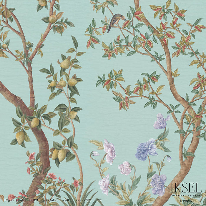 Schumacher Imperial Garden Celadon Wallpaper Sample IK3104