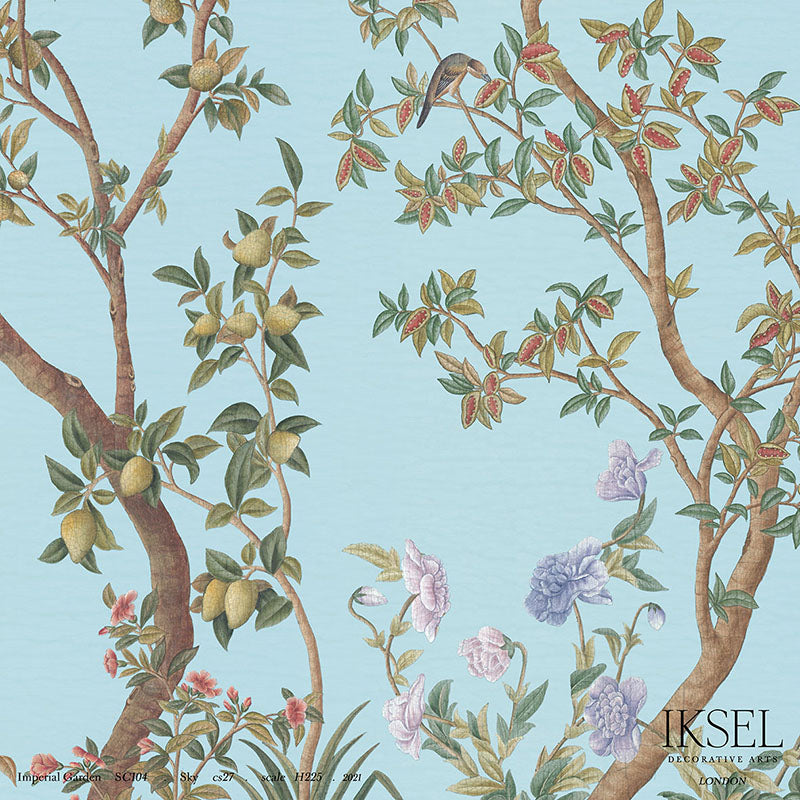 Schumacher Imperial Garden Sky Wallpaper Sample IK3106