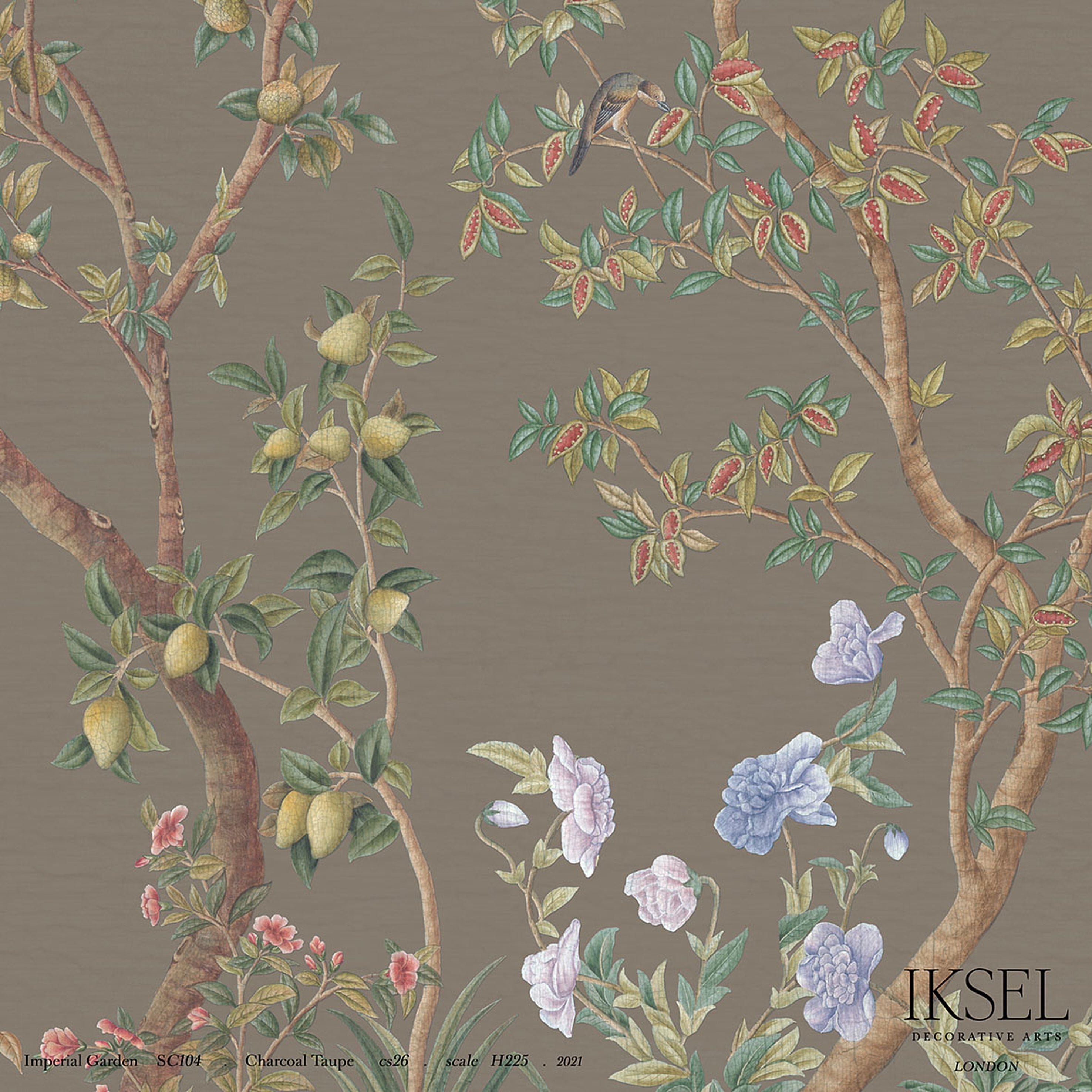 Schumacher Imperial Garden Charcoal Taupe Wallpaper Sample IK3107