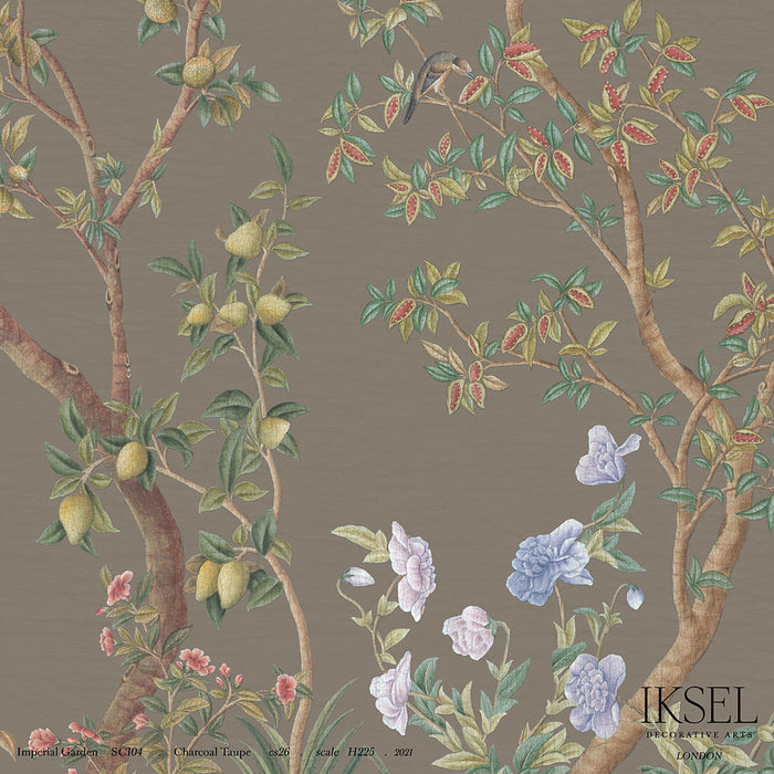 Schumacher Imperial Garden Charcoal Taupe Wallpaper Sample IK3107