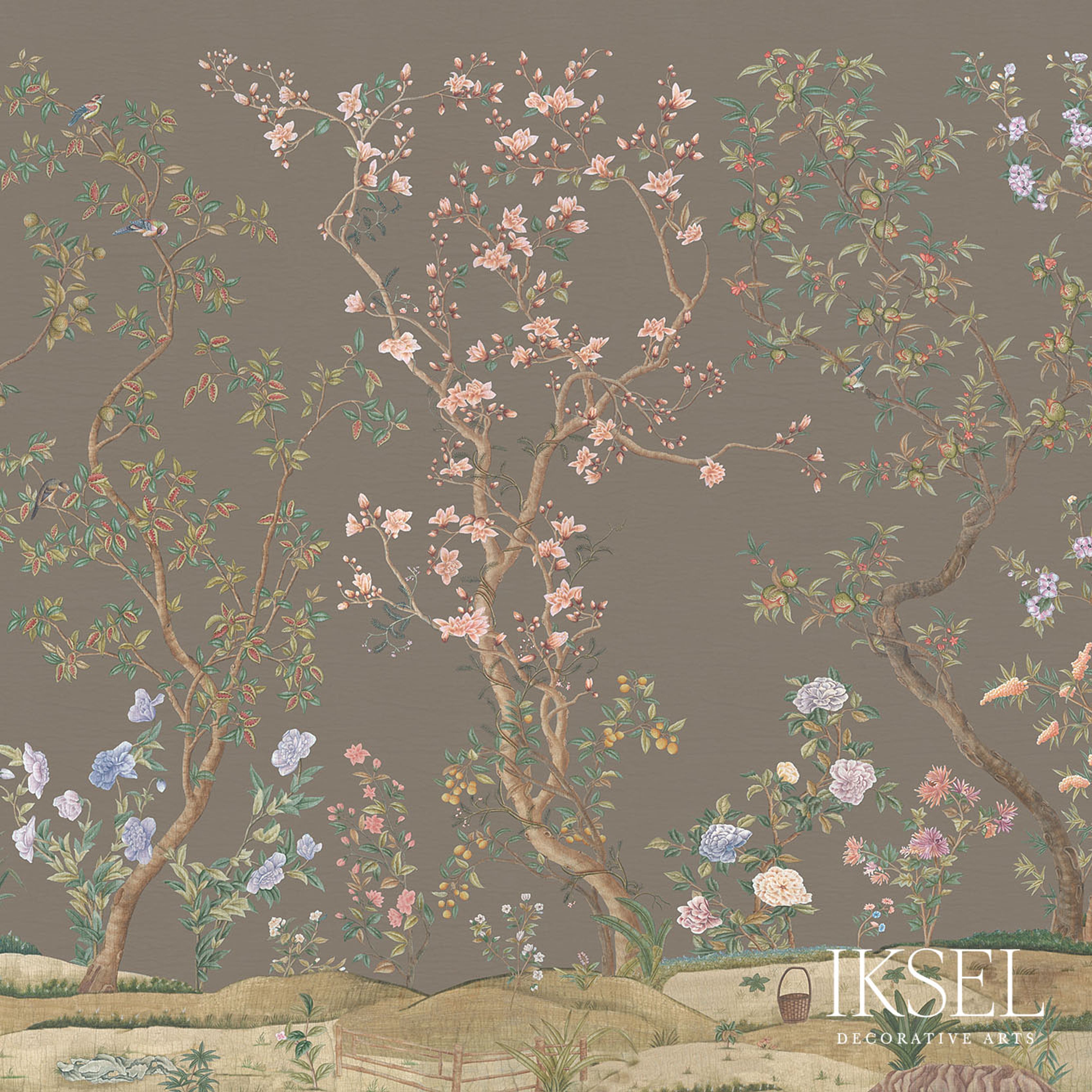 Schumacher Imperial Garden Charcoal Taupe Wallpaper Sample IK3107