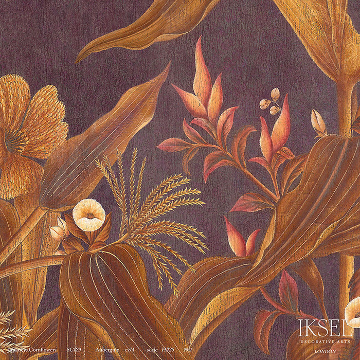 Schumacher Japanese Cornflowers Aubergine Wallpaper Sample IK3400