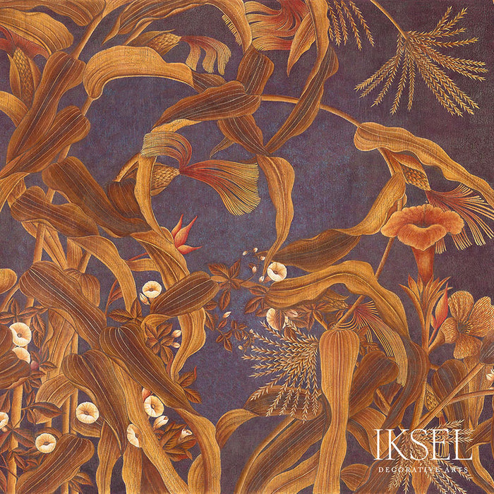 Schumacher Japanese Cornflowers Aubergine Wallpaper Sample IK3400