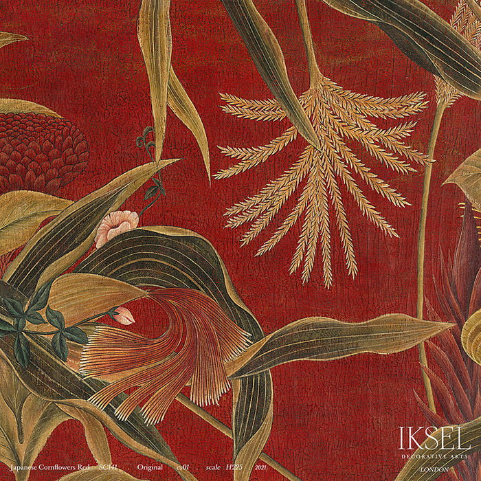 Schumacher Japanese Cornflowers Red Wallpaper Sample IK3402