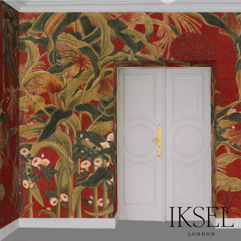 Schumacher Japanese Cornflowers Red Wallpaper Sample IK3402