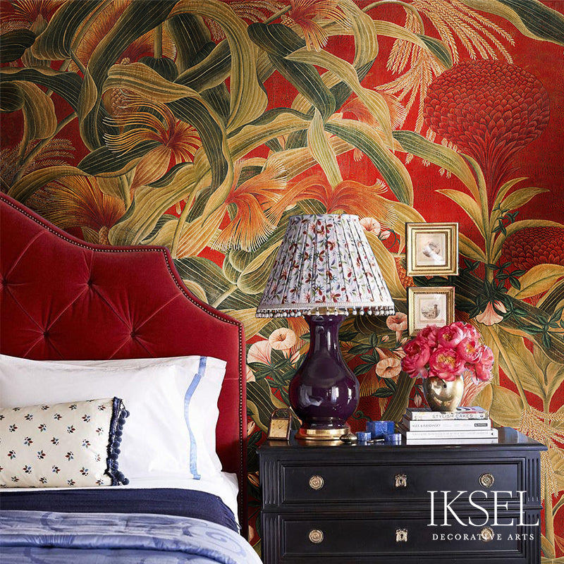 Schumacher Japanese Cornflowers Red Wallpaper Sample IK3402