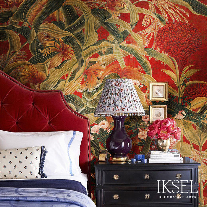 Schumacher Japanese Cornflowers Red Wallpaper Sample IK3402