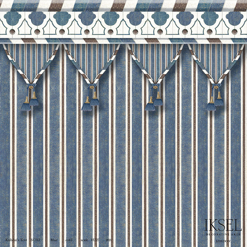 Schumacher Kubilai's Tent Blue Wallpaper Sample IK3600