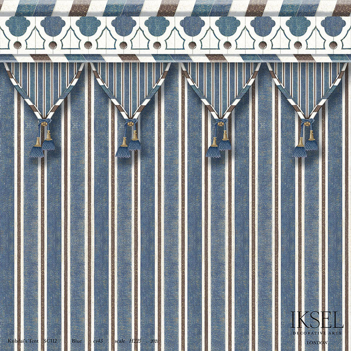Schumacher Kubilai's Tent Blue Wallpaper Sample IK3600