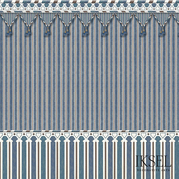 Schumacher Kubilai's Tent Blue Wallpaper Sample IK3600