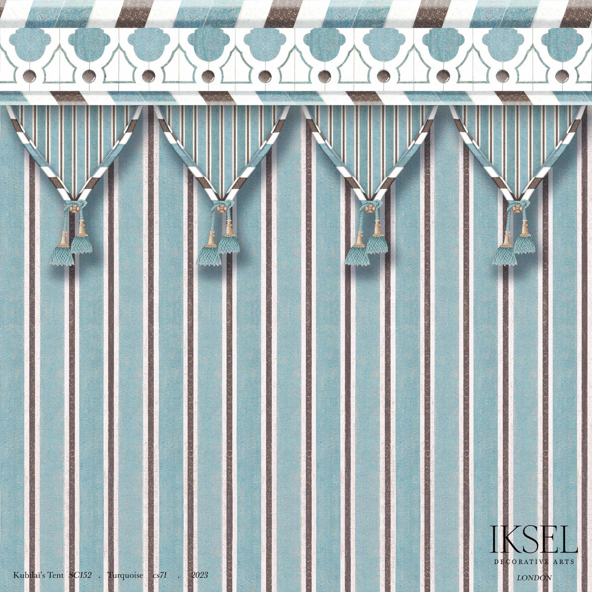 Schumacher Kubilai's Tent Turquoise Wallpaper Sample IK3605